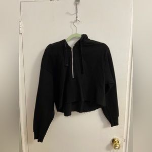 Black distressed cropped hoodie